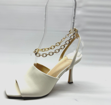 Coutgo Women&#39;s Size 9 M White Ankle Strap Chains 4&quot; Heels Slingback Shoes - $20.53