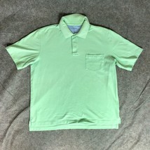 Lands End Mens Shirt Large Green Polo Short Sleeve Button Casual Pocket Top - $18.98