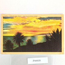 Vintage 1943 Linen Postcard The Golden West California Coast Sunset Palm... - $14.92