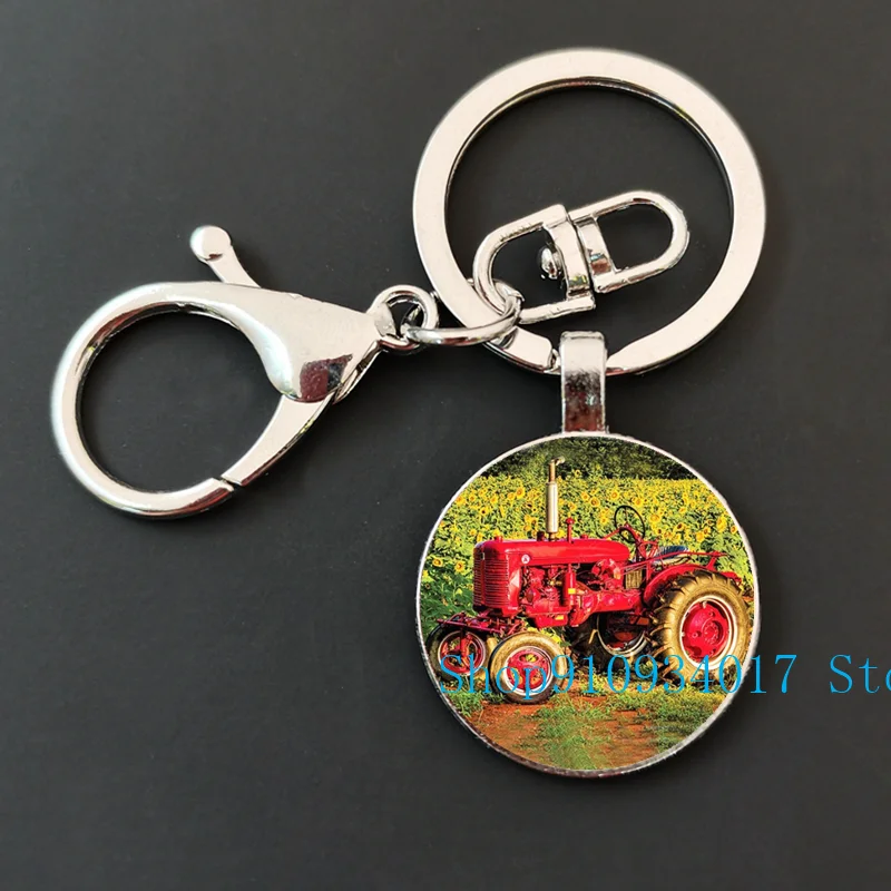 Play New farmhouse green tractor round glA keychain handmade DIY glA keychain me - £23.37 GBP