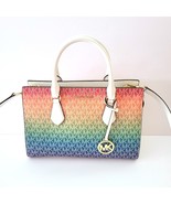 Michael Kors Sheila Medium Corner Zip Satchel Handbag MK Logo Rainbow - $182.74