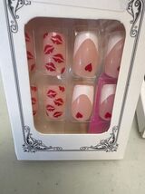 Valentine&#39;s Day Press On Nails Medium Square Red Lips Pink Heart French Tip - $181.75 MXN