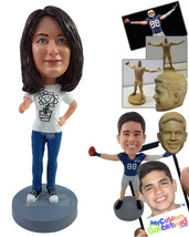 Personalized Bobblehead Nice gal wearing a cool t-shirt, jeans and classic shoes - £71.70 GBP