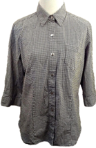 Richard Malcolm Gingham Top Womens M Black Stretch Cotton 3/4 Sleeve Blouse - $12.72