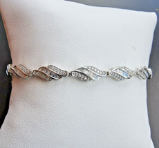 10K White Gold Round And Baguette Natural Diamonds Bracelet 7 Inch - £358.79 GBP