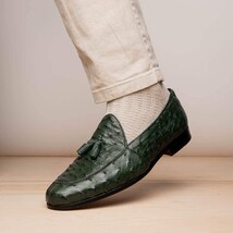 Aubiere Genuine Ostrich Quill Tassel Loafers Shoes Forest Green image 8