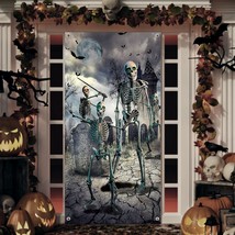 Halloween Door Cover Decorations Large Fabric Skeleton Door Cover Halloween Fron - £20.87 GBP