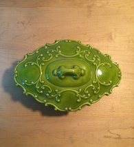 Vintage 70s Holland Mold green ornate trinket/candy dish with lid/cover image 7