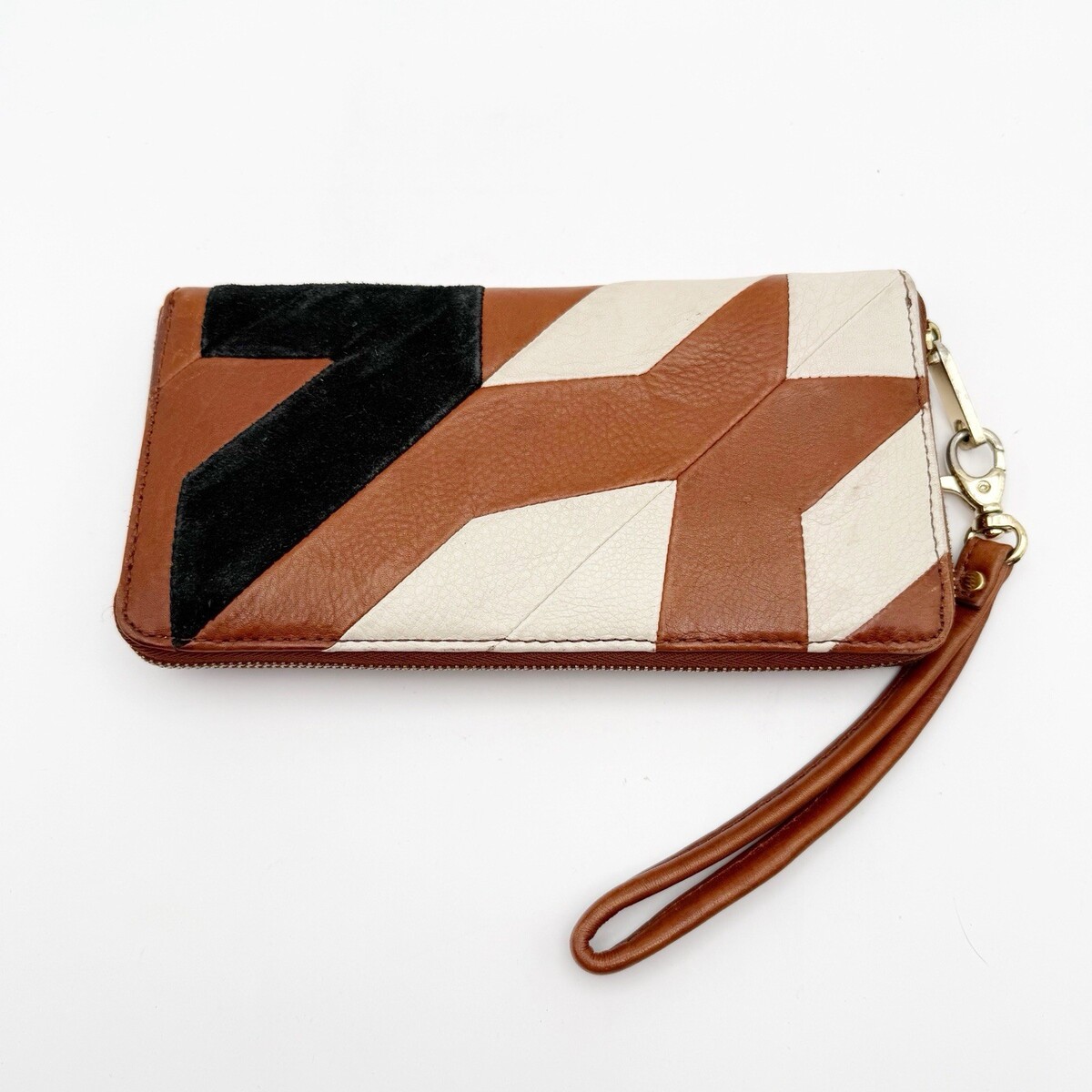 Fossil Leather Zip Around Wristlet Wallet Brown Black Ivory Pink - $29.99