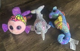 Lot Of 3 Stuffed Sea Animals Ty Flippy Fish Fiesta Seahorse And Narwhal - $23.38