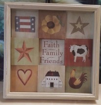 Faith Family Friends 3D Shadow Box Picture Country Cottage USA Patriotic - £14.15 GBP