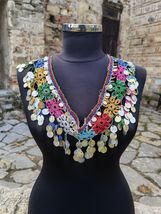 Hand knitted vintage neckline patch, hand knitted colorful necklace pannel - $35.00
