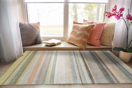 EORC LLC, FM32BG6X9 Hand Knotted Wool Knotted Striped Rug, 6&#39; x 9&#39;, Stripe/Beige - £620.39 GBP