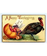 1909 Embossed Thanksgiving Postcard Turkey Pulling A Pumpkin Carriage - $31.24 CAD