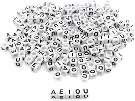 Amaney 250Pcs Vowel Letter Beads a E I O U 6×6Mm White Cube Acrylic Letter Beads - £8.25 GBP