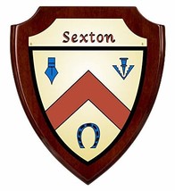 Sexton Irish Coat of Arms Shield Plaque - Rosewood Finish - $43.56