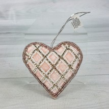 Pink Beaded Heart 4&quot; Ornament Faux Pearl w Pink &amp; Silver Beads Criss-Cross NEW - £14.06 GBP