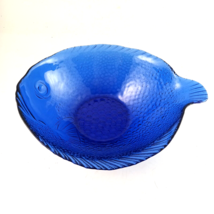 Vintage Glass Cobalt Blue Arcoroc Fish Shaped Textured Serving Bowl 7&quot; - £14.24 GBP