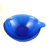Vintage Glass Cobalt Blue Arcoroc Fish Shaped Textured Serving Bowl 7&quot; - £14.22 GBP