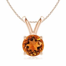 Authenticity Guarantee 
V-Bale Round Citrine Solitaire Pendant in 14K Rose Gold - £533.99 GBP