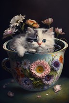 SparkleArt Teacup Cat Diamond Painting Kit - 5D Flower Painting with 3D Artistic - £35.22 GBP