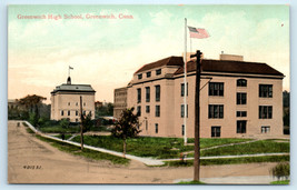 Greenwich Connecticut High School Town Hall Avenue Antique Postcard - £8.42 GBP