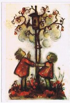 Germany Postcard Hummel Girls Tree Birdhouse  - £2.25 GBP