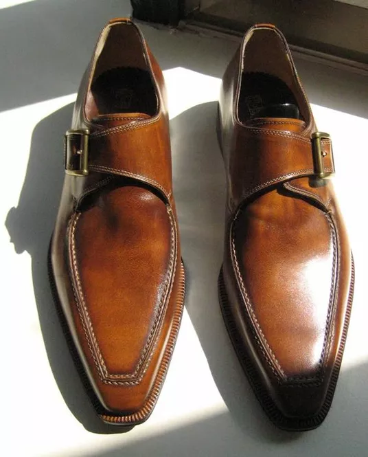 New Handmade Brown Formal Single Monk Strap Office Dress Shoes For Mens - $149.99+