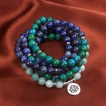 Natural Lapis Lazuli Amazonite 108 Mala Bracelet For Women Lotus Flower Bracelet - £25.80 GBP