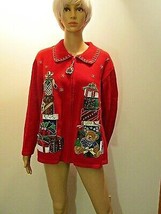 TIARA INTERNATIONAL Vintge 2002 Christmas Zip Cardigan Red Embellished P... - £23.45 GBP