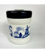 Willem II Sigarenfabriken Holland Milk Glass Blue Transferware Tobacco Jar - $25.00