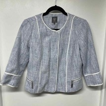Vince Camuto Light Blue Tweed Boucle Zip Front Jacket Blazer Size 10P Petite - £27.03 GBP