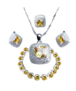 Anyco Jewelry Set 4Pcs Yellow Square Stone Zircon 925 Silver - €55,47 EUR