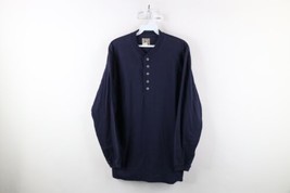 Vtg 90s Streetwear Mens Medium Faded Blank Long Sleeve Henley T-Shirt Navy Blue - £31.10 GBP