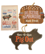 BBQ Pig Out Fresh Hamburgers + Puffy Sticker Sign Decor Lot ManCave Pati... - $17.71 CAD