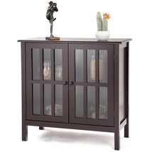 Brown Wood Sideboard Buffet Cabinet with Glass Panel Doors - £193.34 GBP
