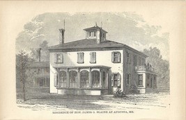 James Blaine&#39;s Home In Augusta Maine Original 1884 Print First Edition 5... - $25.95