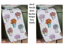 KAY DEE DESIGNS 2 &quot;Live Simply&quot; Floral R4860 Dual Purpose Terry Towels~16&quot;x26″ - £12.75 GBP