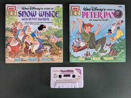 MINT Vintage DISNEY&#39;S Peter Pan &amp; Snow White &amp; 7 Dwarfs Read-Along Books... - £25.88 GBP