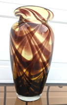 Italian Art Glass Vase Tortoise Shell Brown Swirl Ginger Statement Empoli VNTG - £62.67 GBP