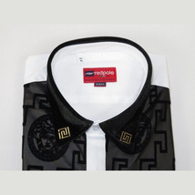 Men Sports Shirt by DE-NIKO Medallion Lion design Satin Cotton 2023 White Slim image 6