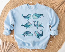 cute blue whale sweatshirt, Save the Ocean crewneck,Indie Sweatshirt, Marine Bio - £33.81 GBP