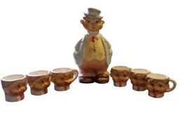 RARE Vintage Lefton Big Belly Whimsical Hobo Decanter 7&quot;t + 6 Cups 1.75&quot;t Set - £66.42 GBP