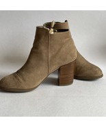 Forever21 Sz 8 Faux Suede Ankle Boot Zipper Trim Rust Congac Brown Block... - $9.01 CAD