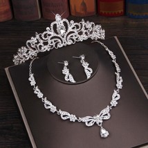 3PCS Rhinestone Crystal Butterfly Bridal Jewelry Sets Necklace Earring Tiara Set - £14.20 GBP