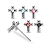 5PCs 925 Sterling Silver Round CZ Cross Shaped Jewelled Nose Straight stud 22G - £33.67 GBP