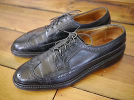 Vtg Florsheim Imperial Black Leather Oxford Brogues V-CLEAT Wingtips Usa 9.5 A - £118.62 GBP