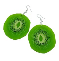 Unique Large Kiwi Slice Earrings Cool Summer Caribbean Fruit Gift Bag Statement - £11.65 GBP