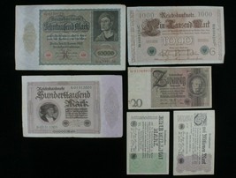 1910-1929 Germany 6-Notes Misc Set // Imperial period through Weimar Republic - £38.66 GBP