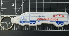 We Drive a Fine Line PTL Trucking Truck Keychain Red Blue on White Vintage  - $12.30